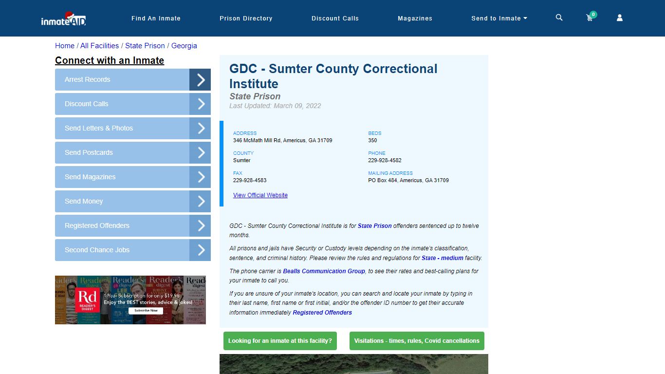 GDC - Sumter County Correctional Institute & Inmate Search | Visitation ...